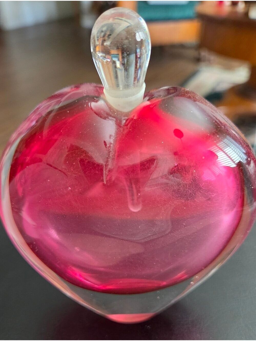 NWT Dynasty Gallery Heart Cranberry Red Art Glass Handblown Perfume Bottle